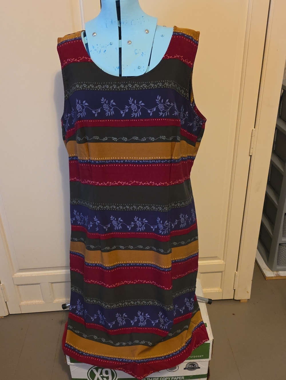 Sleeveless Multicolor Striped Floral Midi Dress